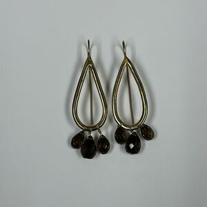 Gold Plated/Smoky Quartz Faceted Drops Earrings